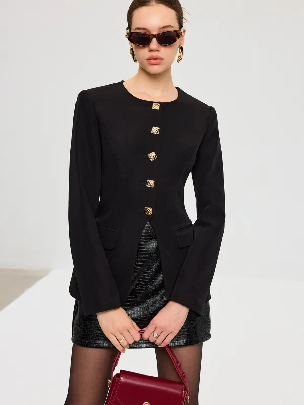 Split Hem Metal Button Blazer sold by COMMENSE