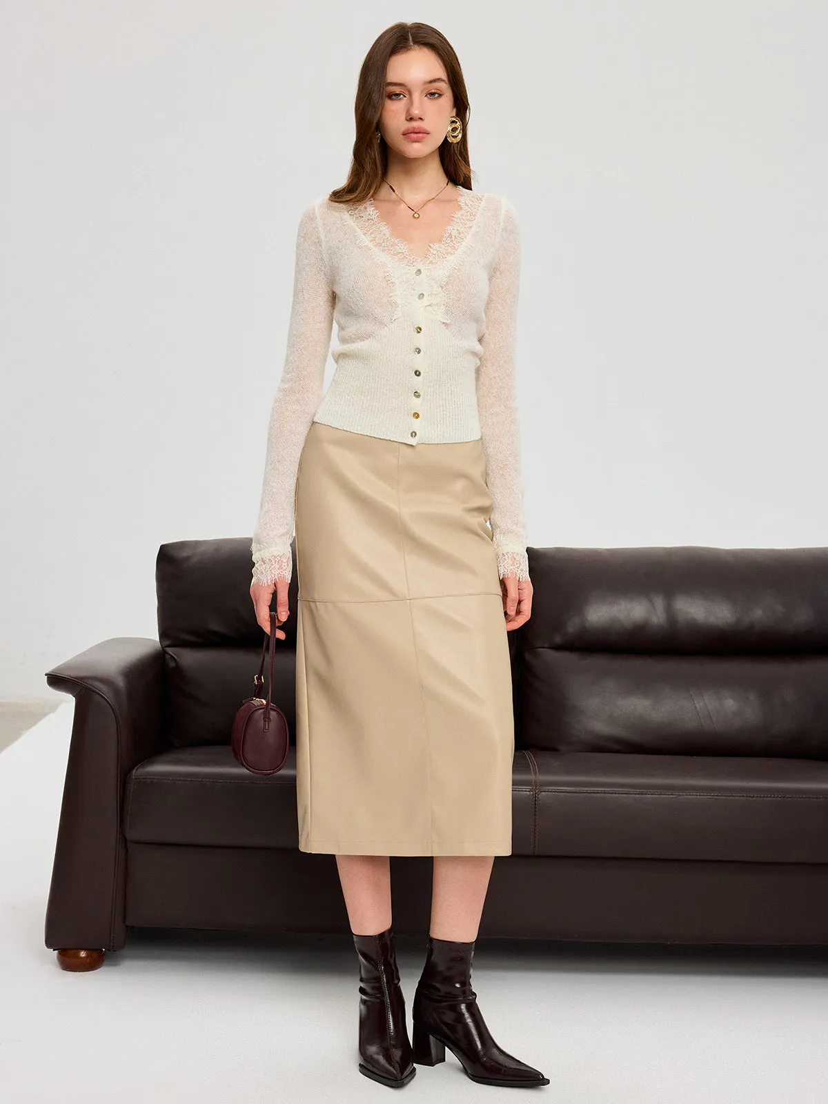 Wool Blend Lace V-Neck Button Knit Top sold by COMMENSE product image thumbnail 5