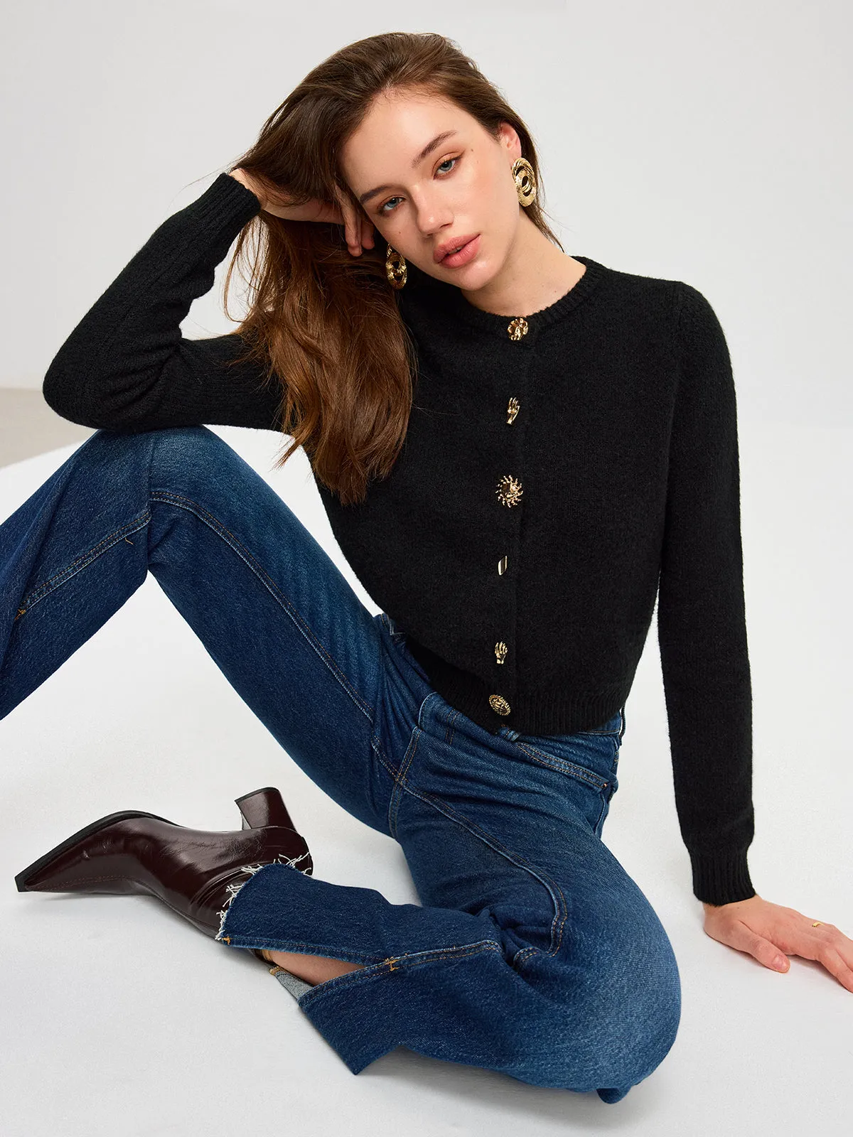 Wool Blend Metal Button Cardigan sold by COMMENSE product image thumbnail 3