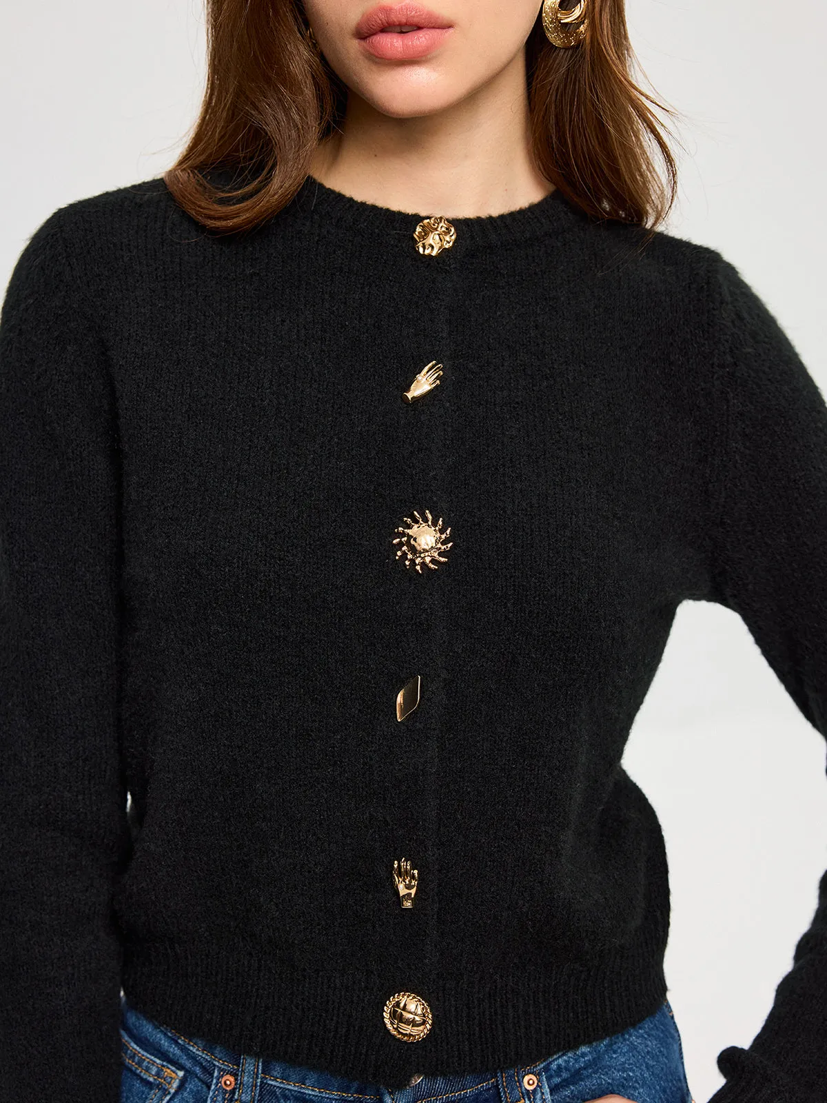 Wool Blend Metal Button Cardigan sold by COMMENSE product image thumbnail 4