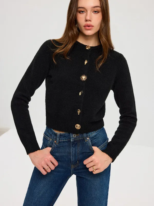 Wool Blend Metal Button Cardigan sold by COMMENSE