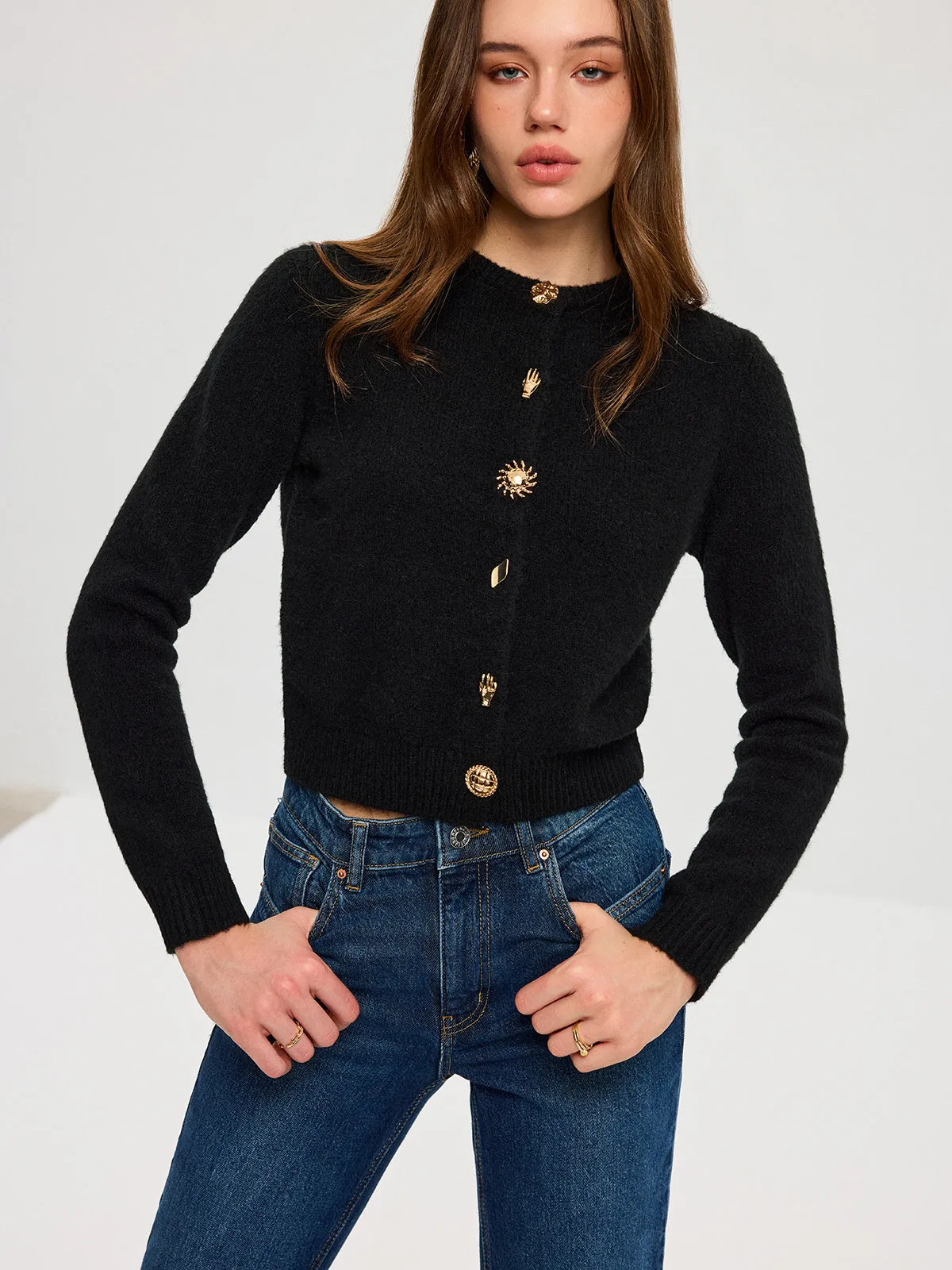 Wool Blend Metal Button Cardigan sold by COMMENSE