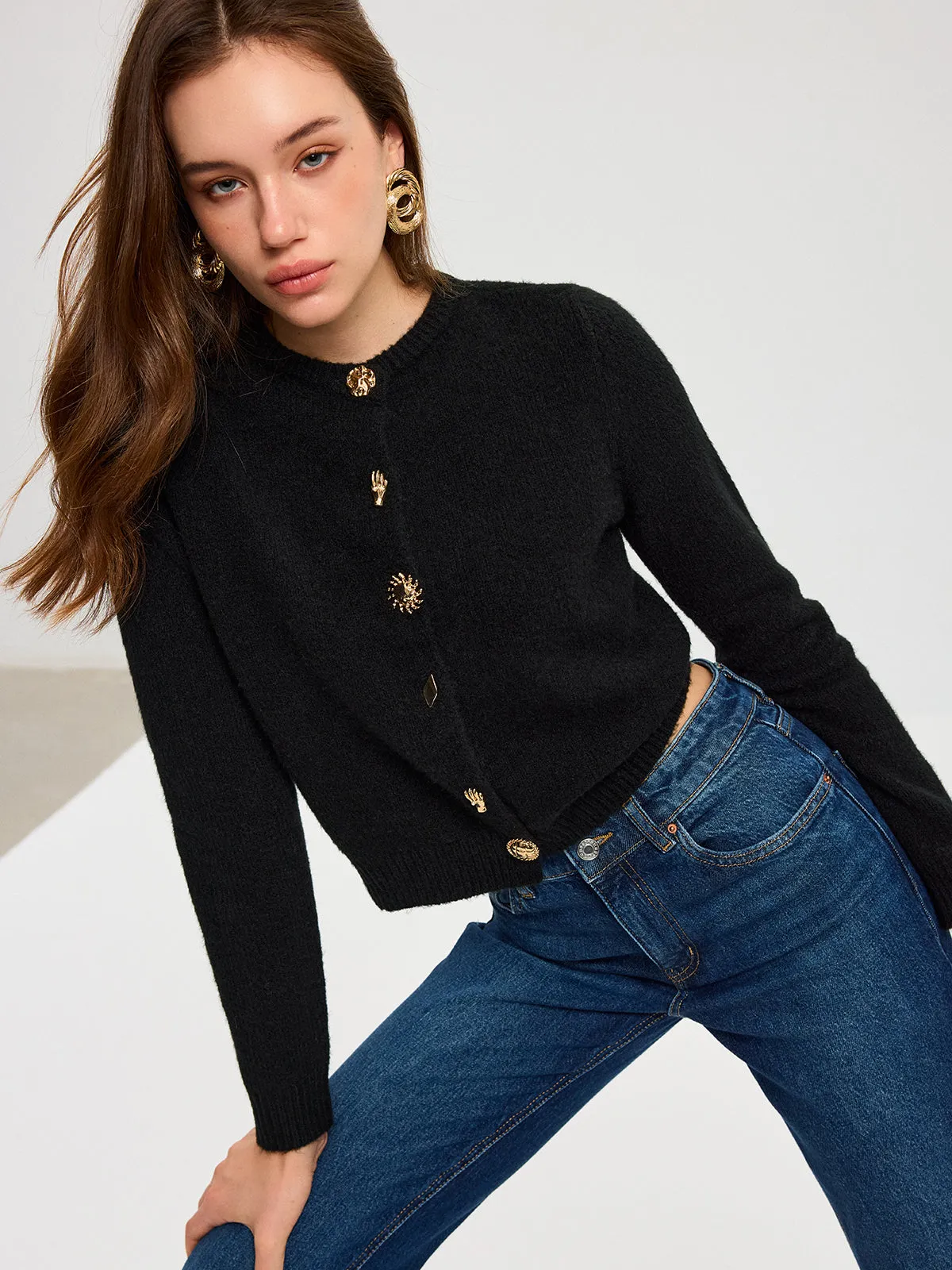 Wool Blend Metal Button Cardigan sold by COMMENSE product image thumbnail 2