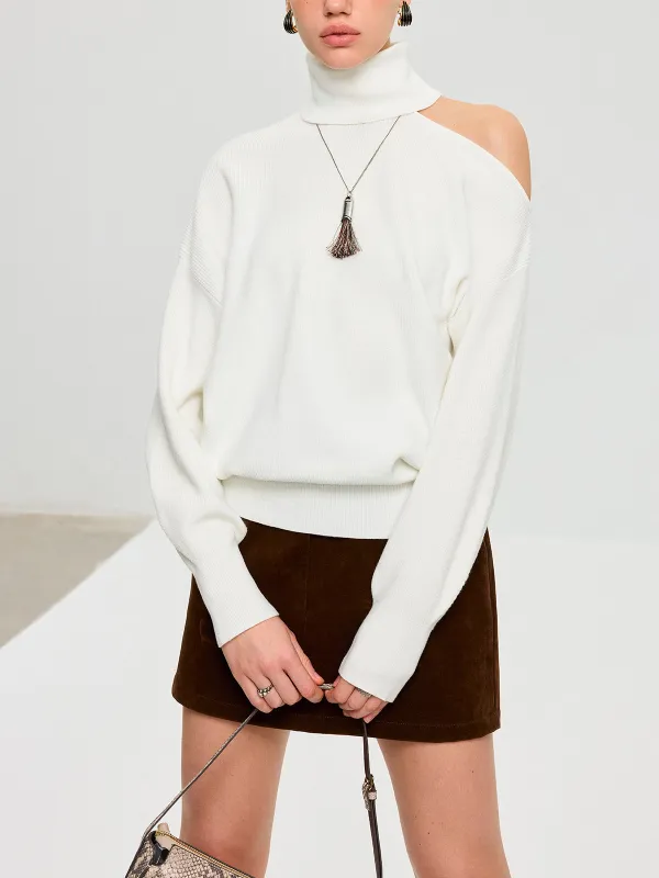 Turtleneck Cold Shoulder Wool Blend Sweater sold by COMMENSE
