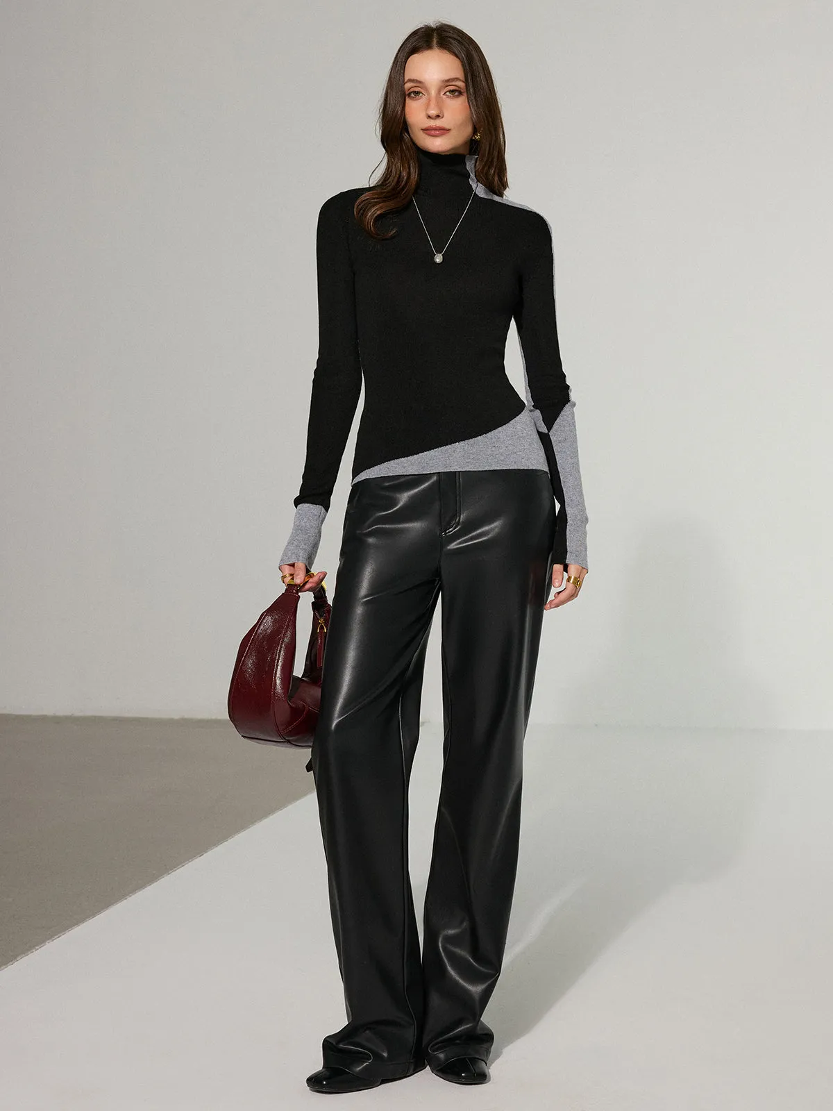 Two-Tone Turtleneck Wool Blend Sweater sold by COMMENSE product image thumbnail 2