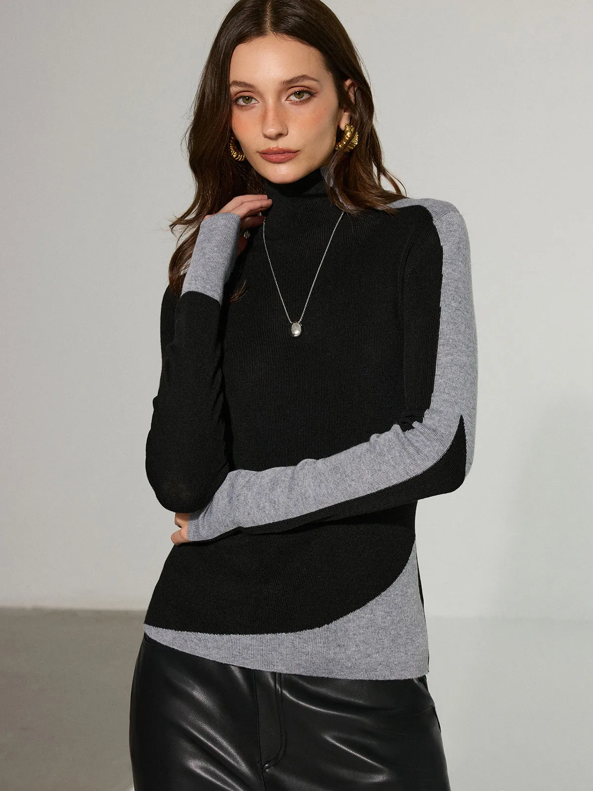 Two-Tone Turtleneck Wool Blend Sweater sold by COMMENSE product image thumbnail 4