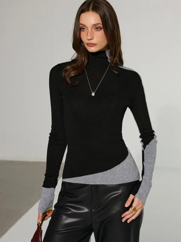 Two-Tone Turtleneck Wool Blend Sweater sold by COMMENSE
