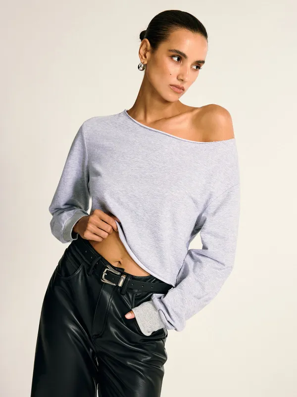 Asymmetric Off-Shoulder Cropped Sweatshirt sold by COMMENSE