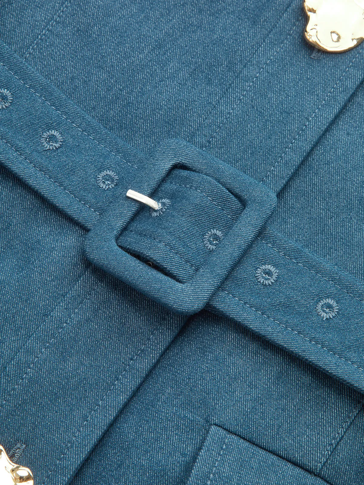 Square-Neck Belted Metal Button Mini Dress sold by COMMENSE product image thumbnail 4