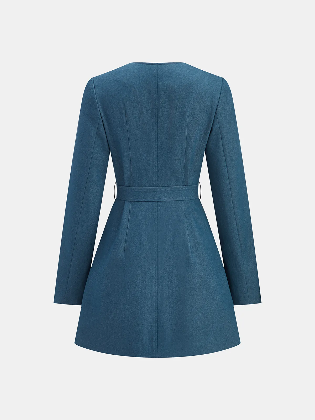 Square-Neck Belted Metal Button Mini Dress sold by COMMENSE product image thumbnail 3