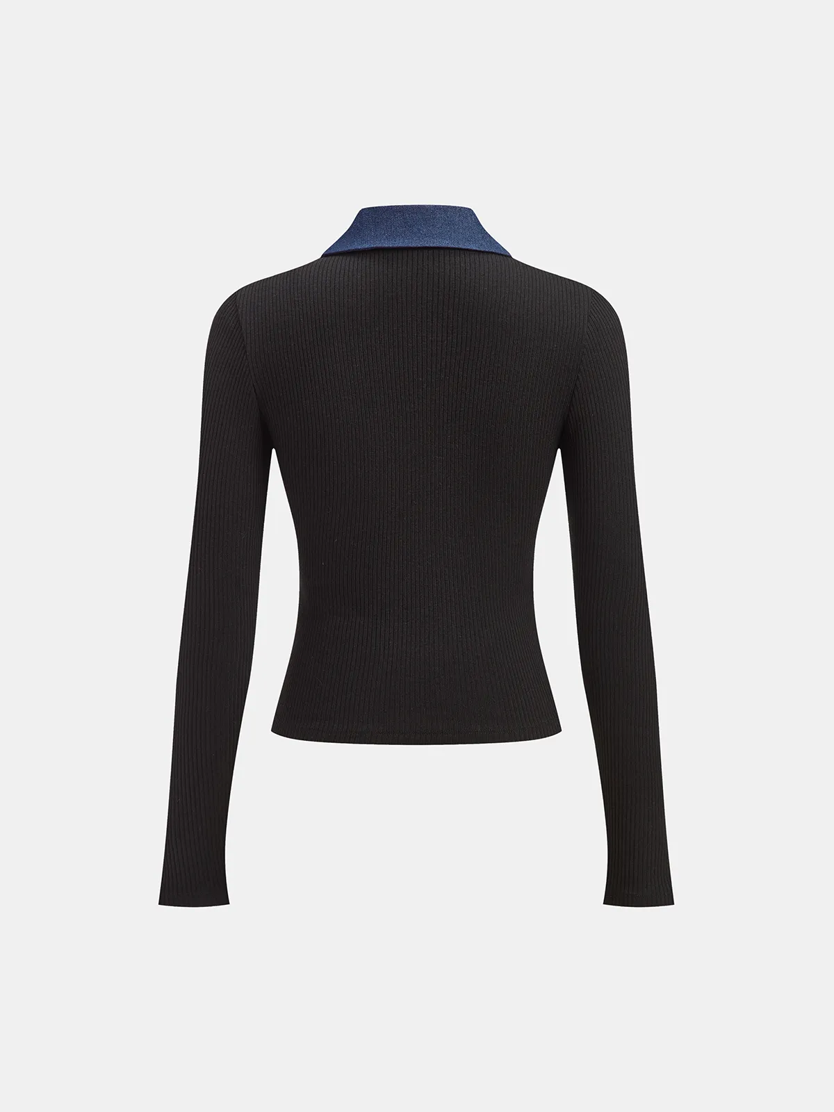 Contrast Collar Metal Button Ribbed Knit T-Shirt sold by COMMENSE product image thumbnail 3