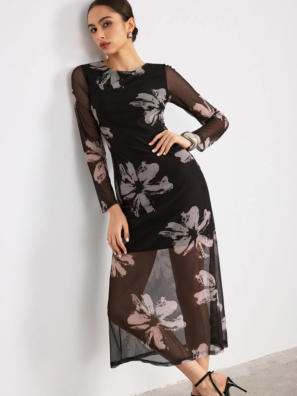 Floral Print Long Sleeve Maxi Dress sold by COMMENSE product image thumbnail 2