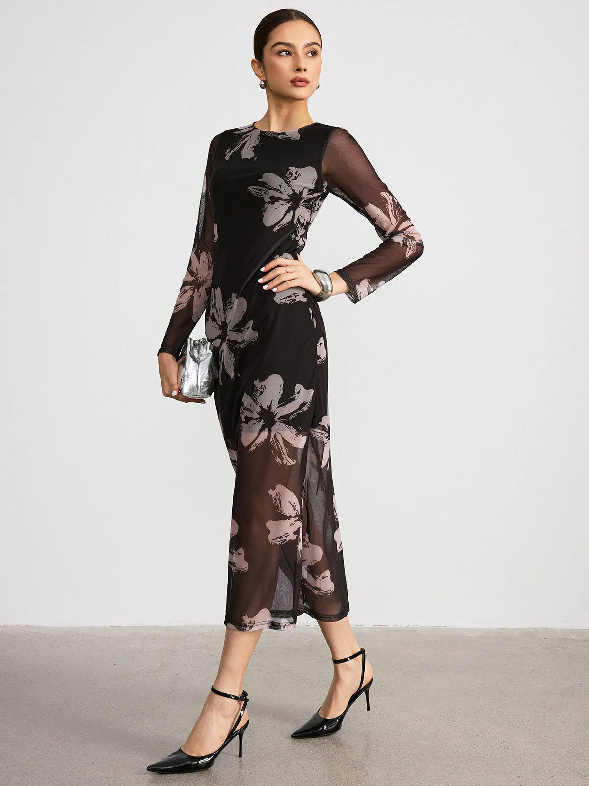 Floral Print Long Sleeve Maxi Dress sold by COMMENSE product image thumbnail 3