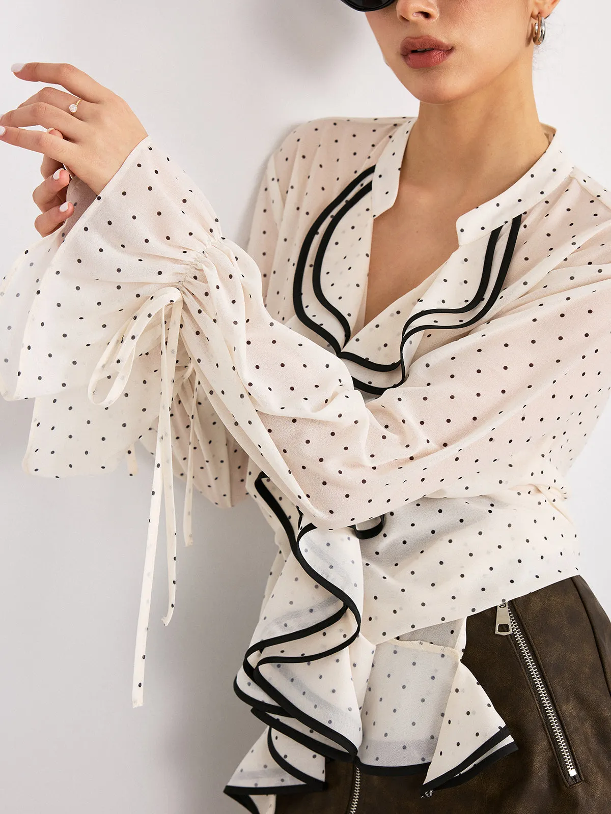 Ruffle Polka Dot Long Sleeve Shirt sold by COMMENSE product image thumbnail 5