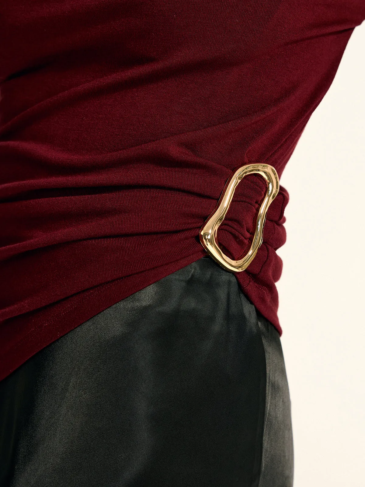 Metal Buckle Asymmetric Mock Neck Blouse sold by COMMENSE product image thumbnail 5