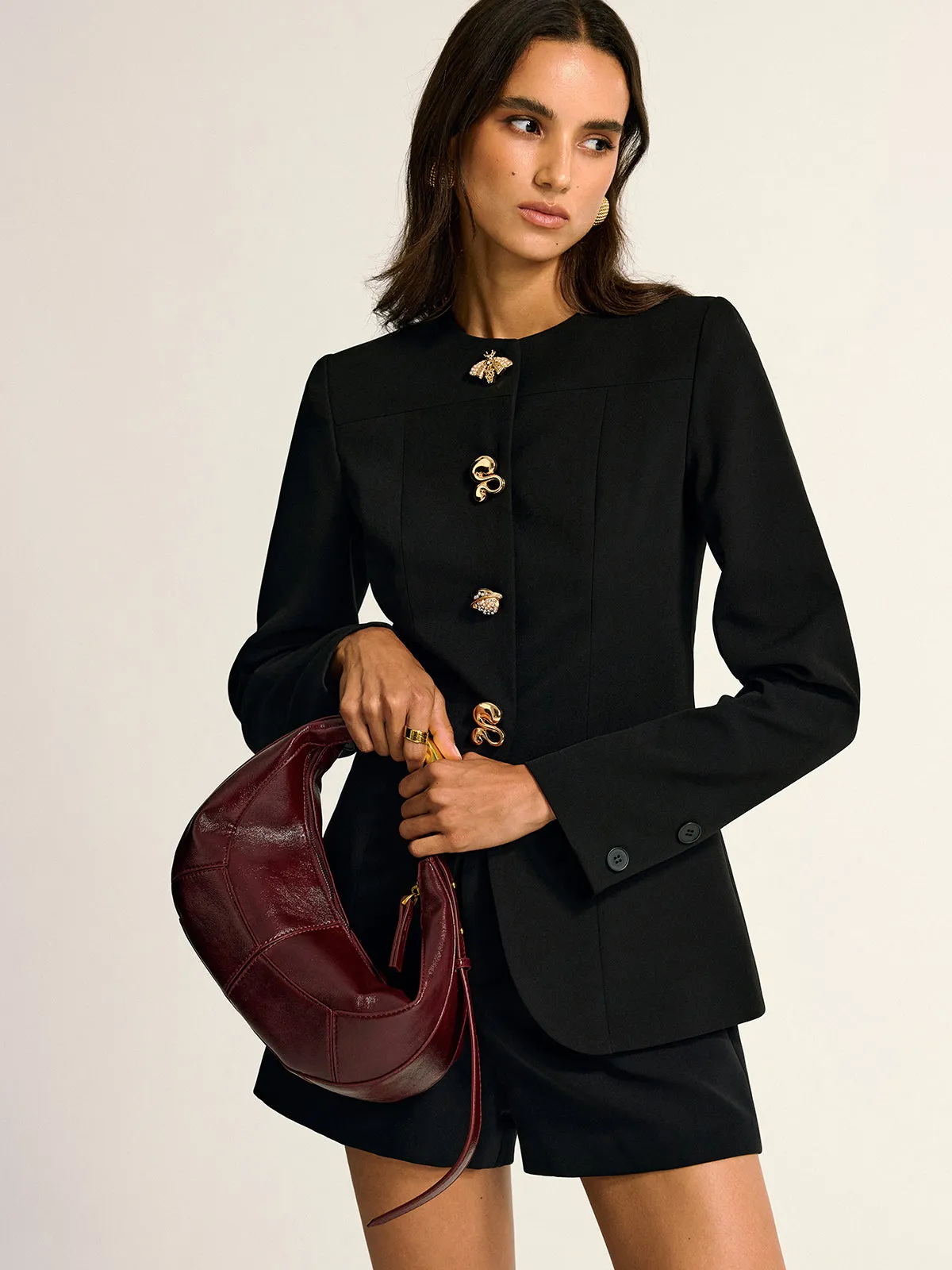 Metal Detail Crew Neck Blazer sold by COMMENSE product image thumbnail 2