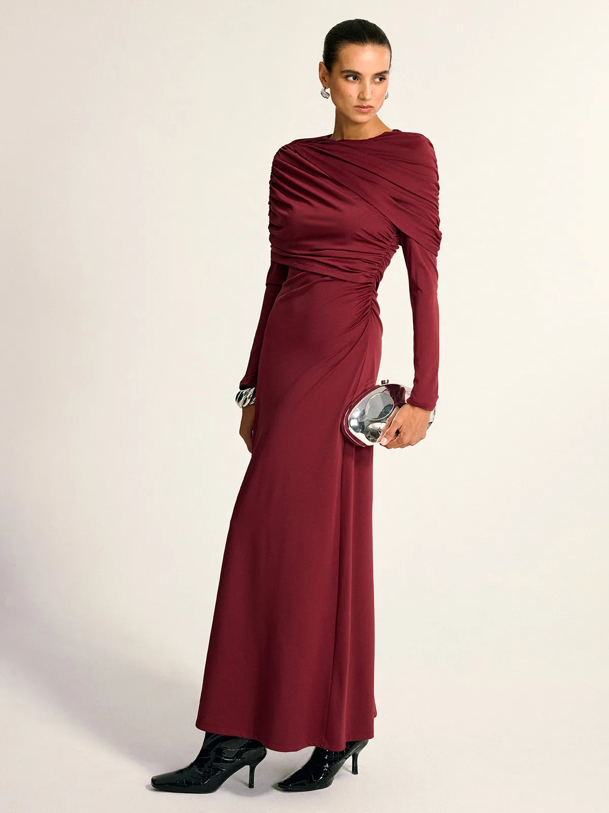 Draped Long Sleeve Maxi Dress sold by COMMENSE product image thumbnail 4