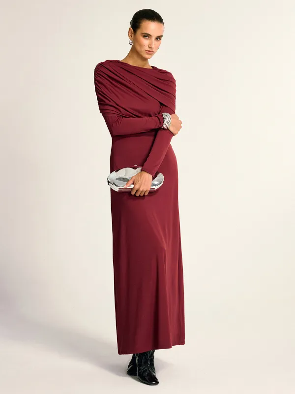 Draped Long Sleeve Maxi Dress sold by COMMENSE