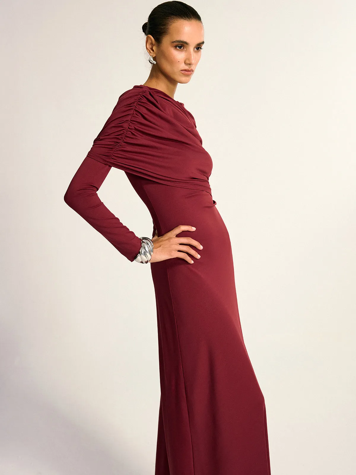 Draped Long Sleeve Maxi Dress sold by COMMENSE product image thumbnail 5