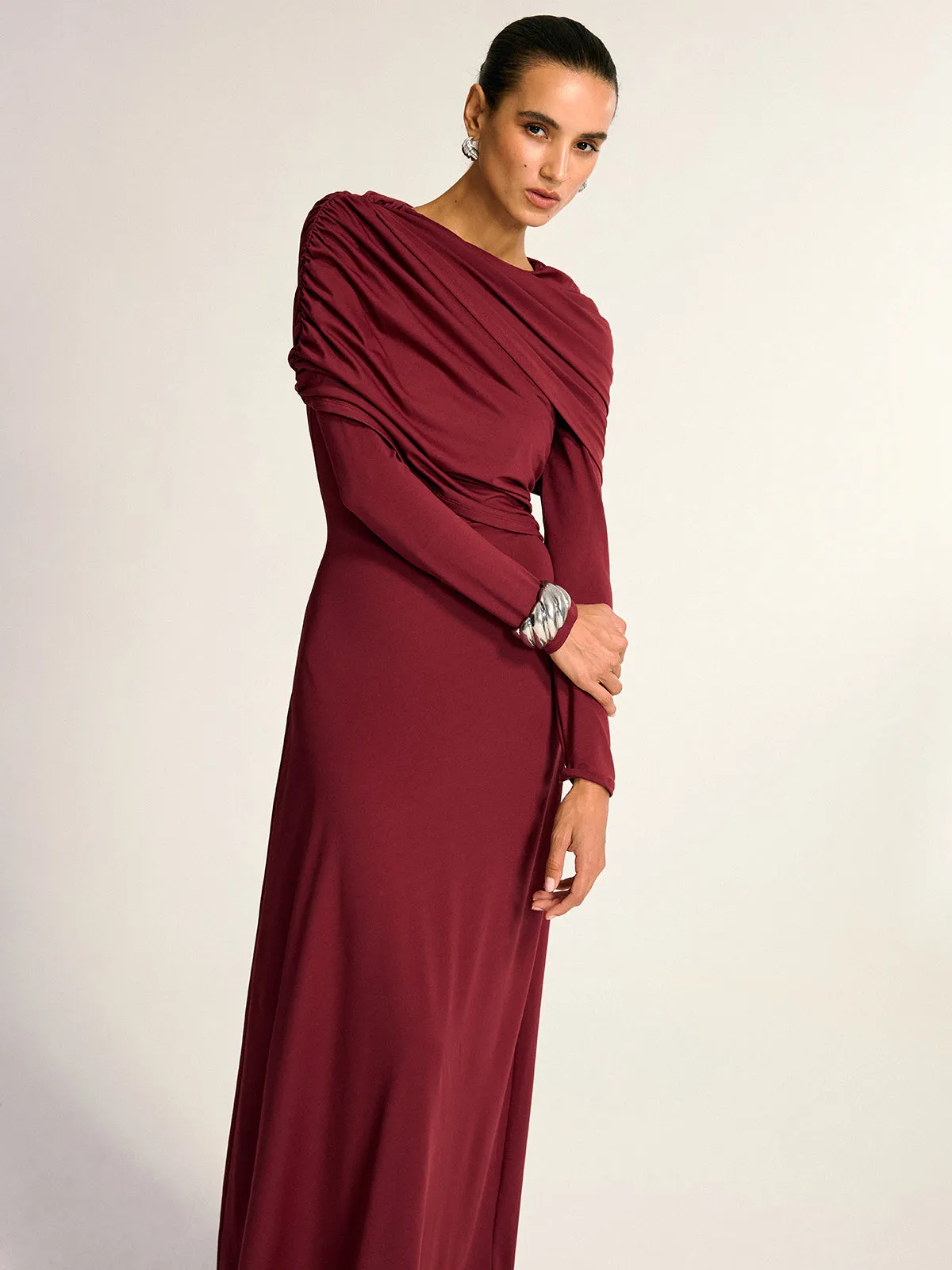 Draped Long Sleeve Maxi Dress sold by COMMENSE product image thumbnail 2