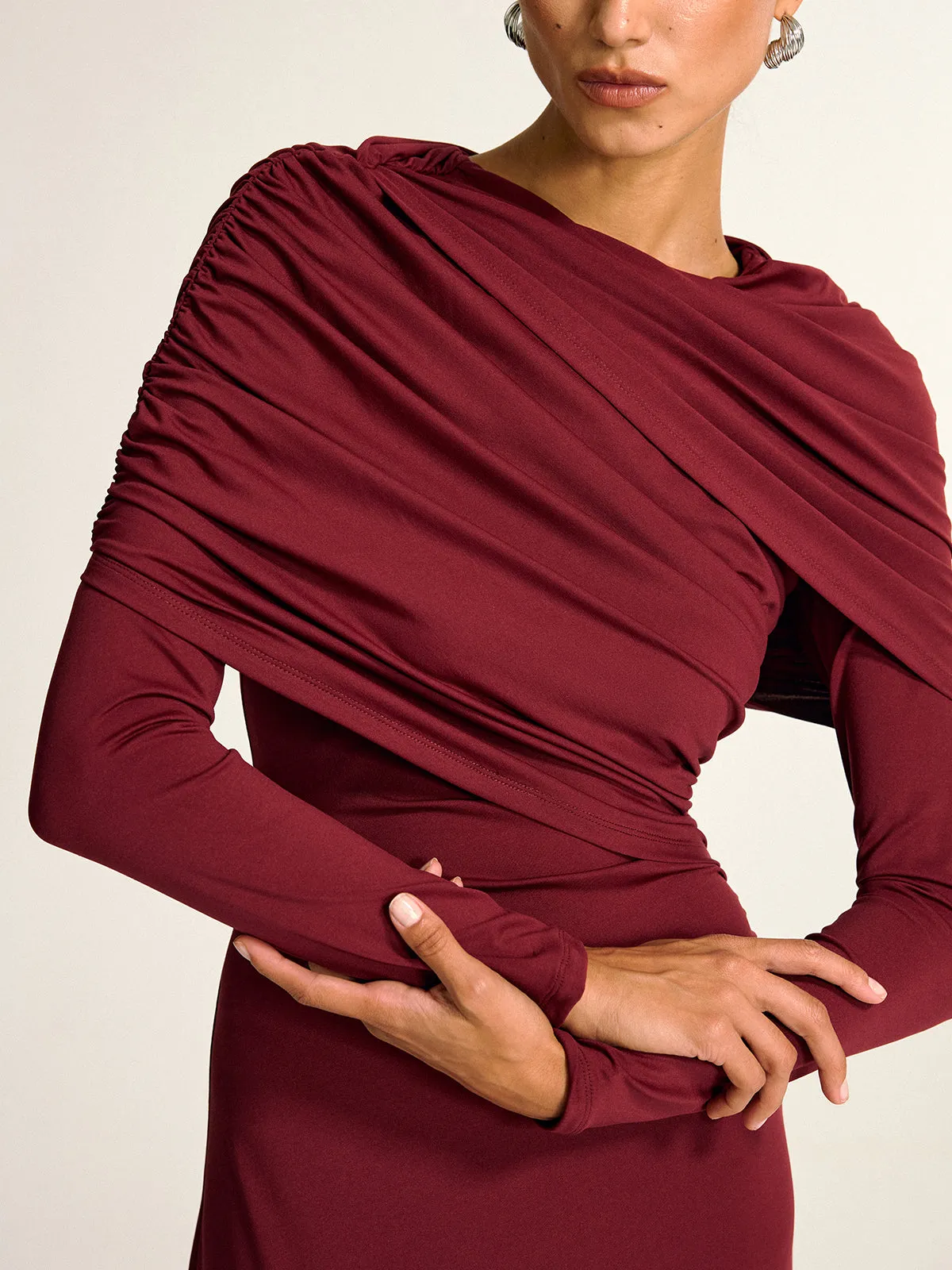 Draped Long Sleeve Maxi Dress sold by COMMENSE product image thumbnail 3