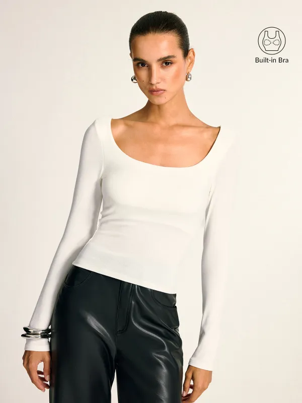 Bra-Free Slim Fit Low Neck Long Sleeve Top sold by COMMENSE