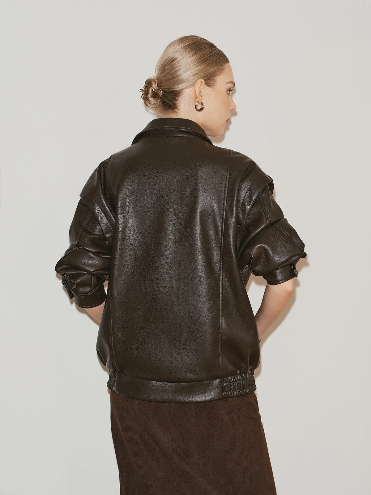 Lapel PU Leather Jacket sold by COMMENSE product image thumbnail 3