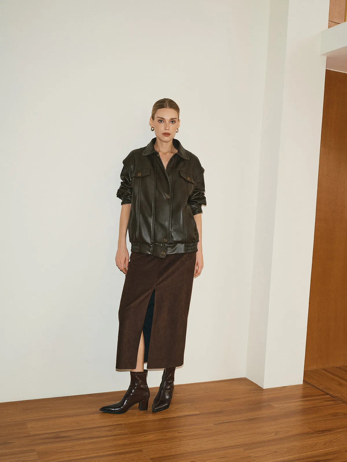 Lapel PU Leather Jacket sold by COMMENSE product image thumbnail 4