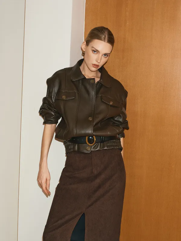 Lapel PU Leather Jacket sold by COMMENSE