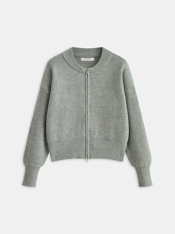 Crew Neck Zip-Up Knit Outerwear sold by COMMENSE