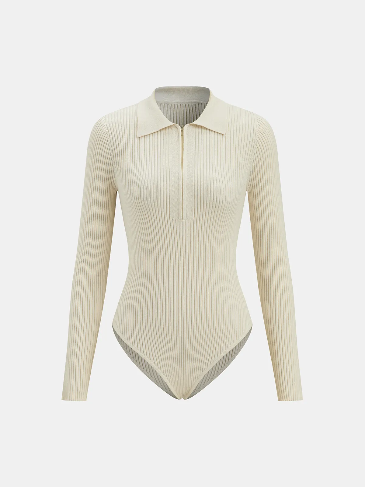Ribbed Polo Zip Knit Bodysuit sold by COMMENSE