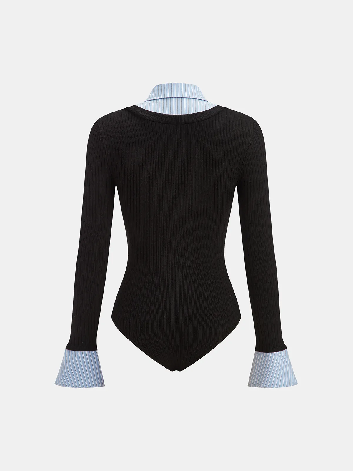 2 in 1 Striped Shirt Panel Ribbed Bodysuit sold by COMMENSE product image thumbnail 5