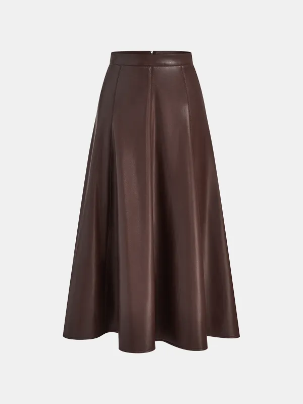 PU A-Line Mid-Waist Skirt sold by COMMENSE