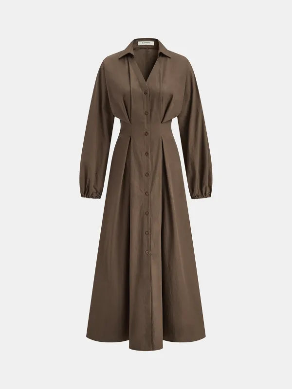 Long Sleeve Button Front Cotton Shirt Dress sold by COMMENSE