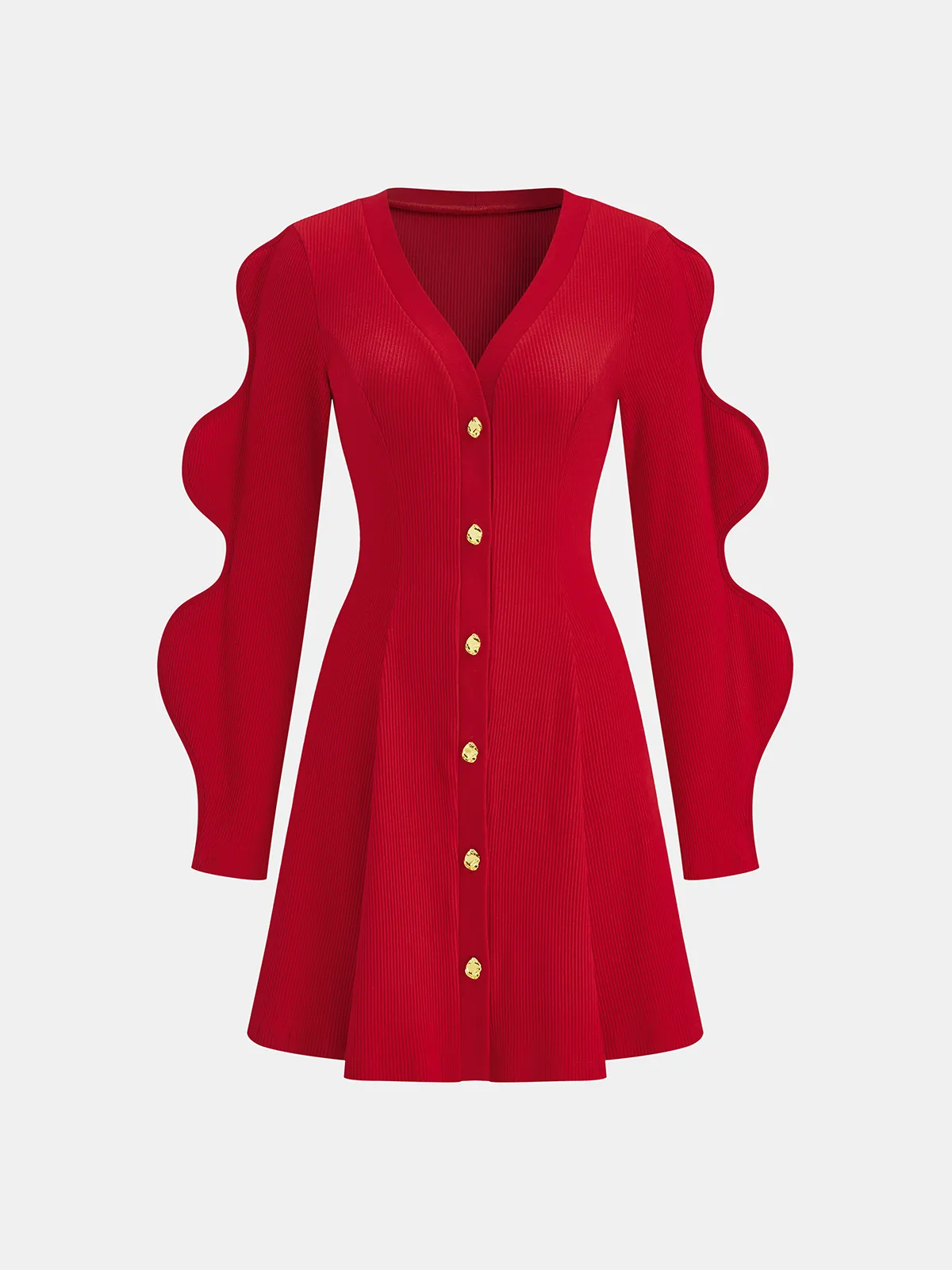 Scalloped Sleeve Button Ribbed Knit Mini Dress sold by COMMENSE