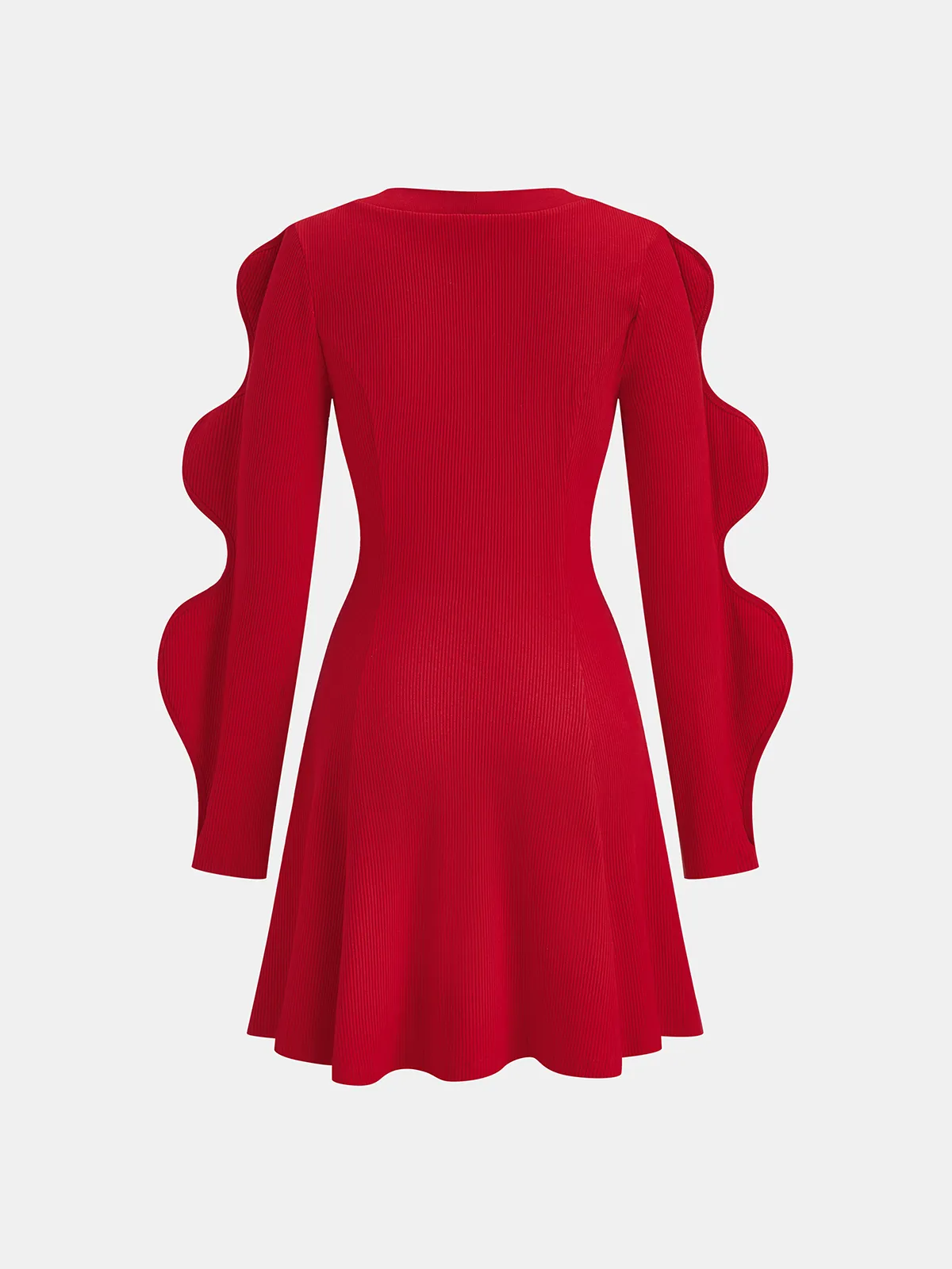 Scalloped Sleeve Button Ribbed Knit Mini Dress sold by COMMENSE product image thumbnail 2