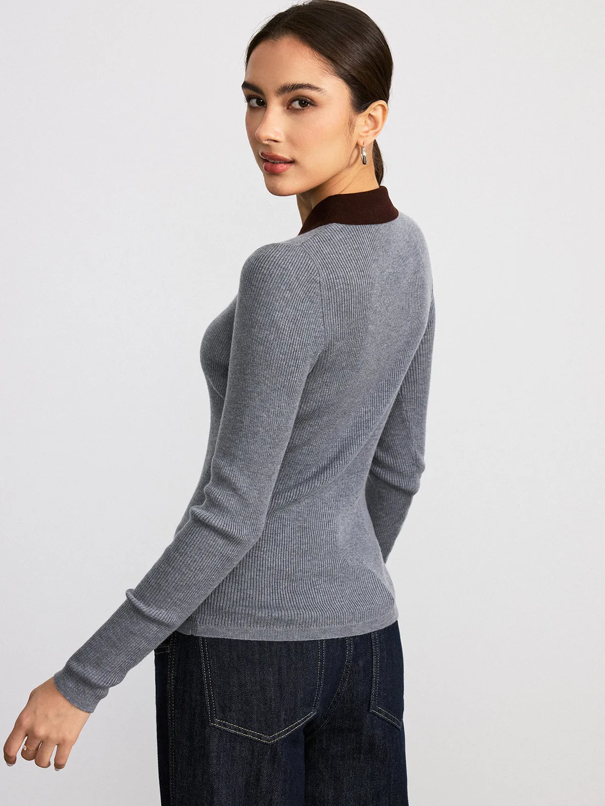 Contrast Collar Wool Blend Ribbed Knit Top sold by COMMENSE product image thumbnail 4