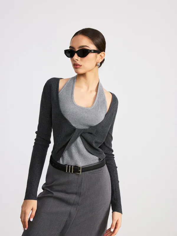 2 in 1 Twist Color-Block Wool Blend Knit Top sold by COMMENSE