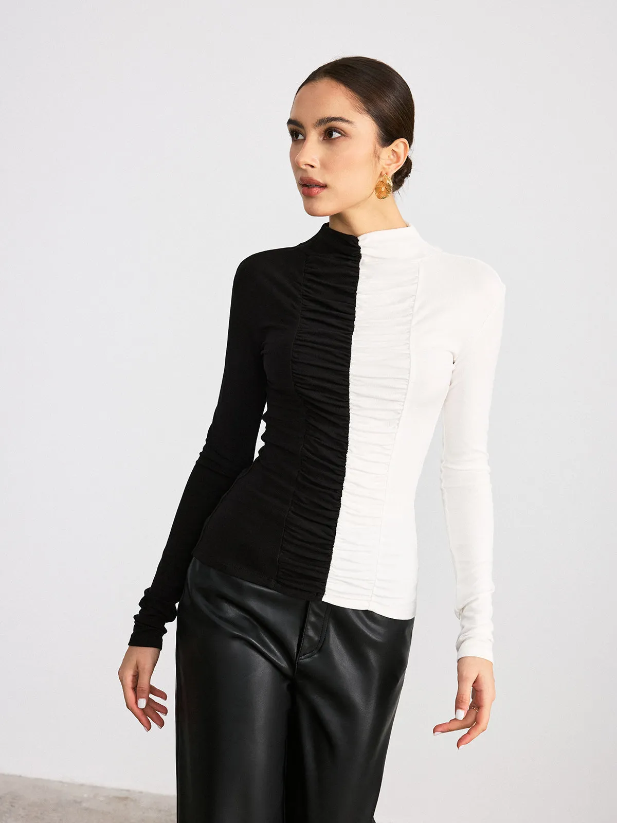 Two-Tone Ruched T-Shirt sold by COMMENSE