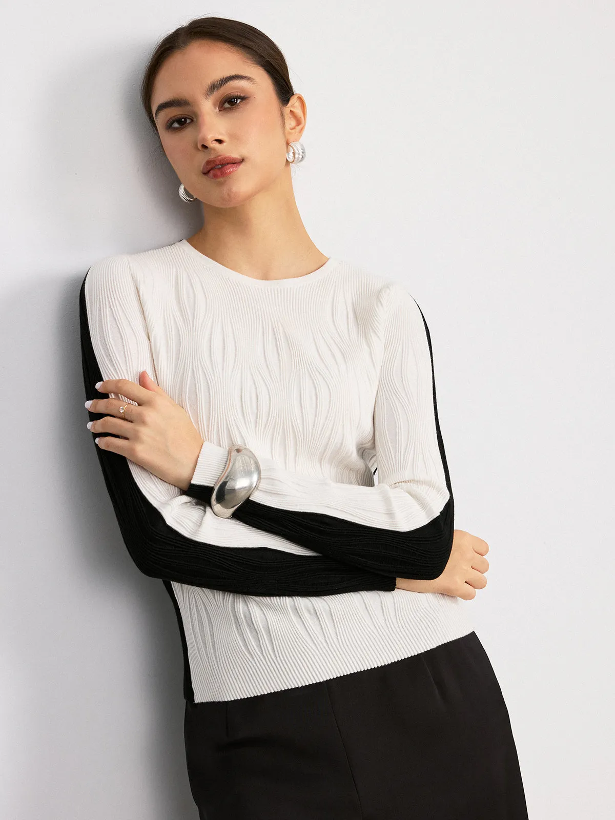 Reversible Two-Tone Textured Wool Blend Sweater sold by COMMENSE