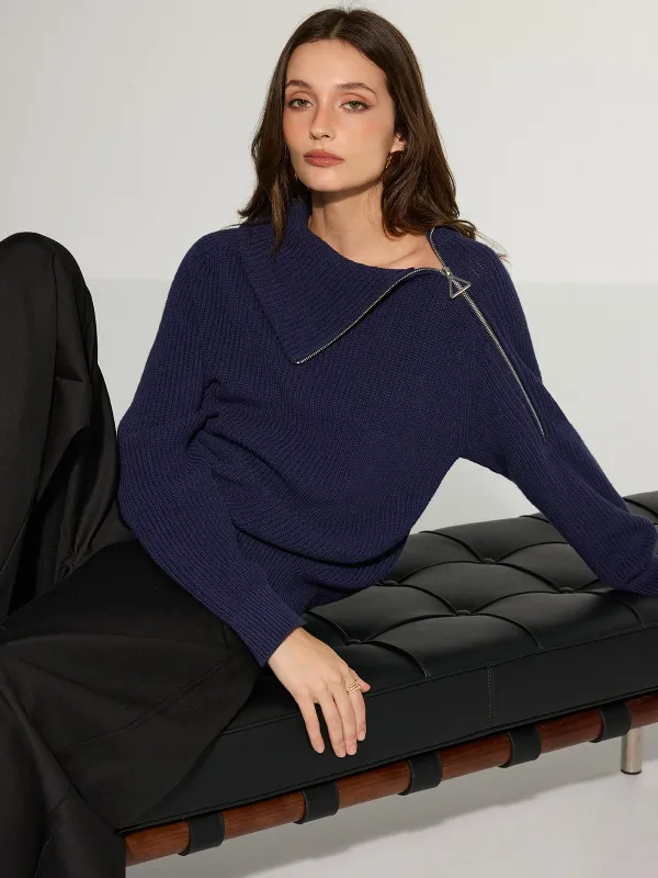 Asymmetric Side Zipper Sweater sold by COMMENSE