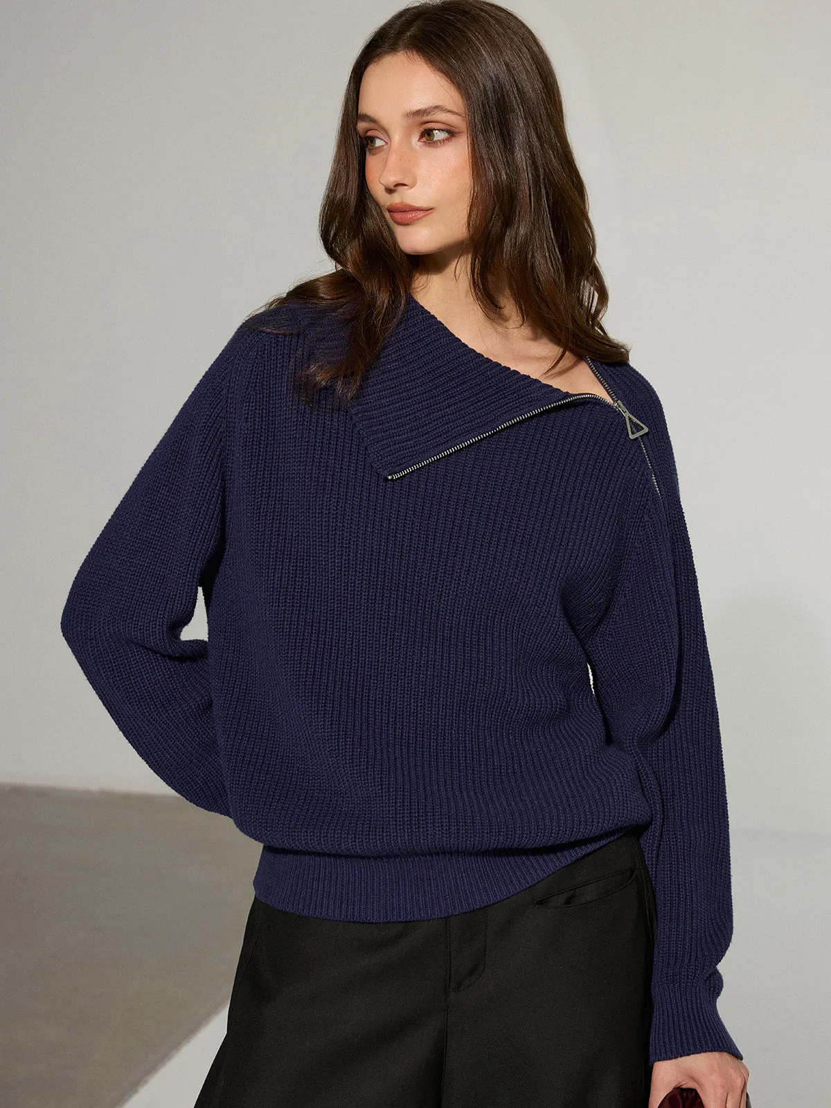 Asymmetric Side Zipper Sweater sold by COMMENSE product image thumbnail 2