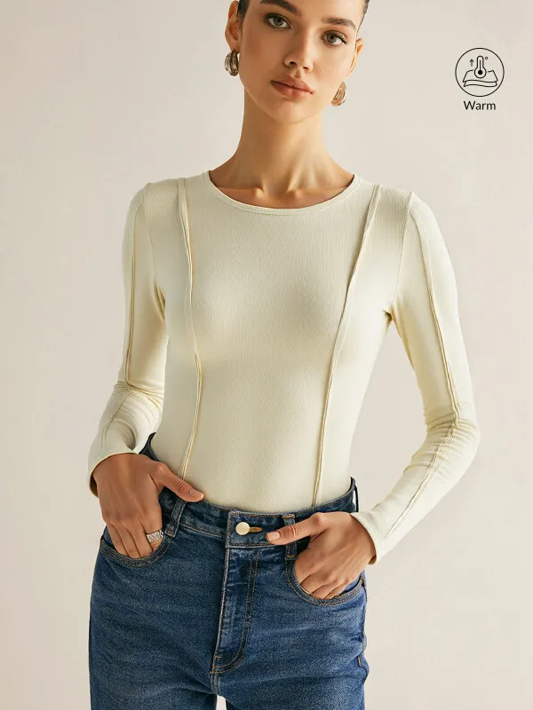 Seam Detail Crew Neck Long Sleeve T-Shirt sold by COMMENSE