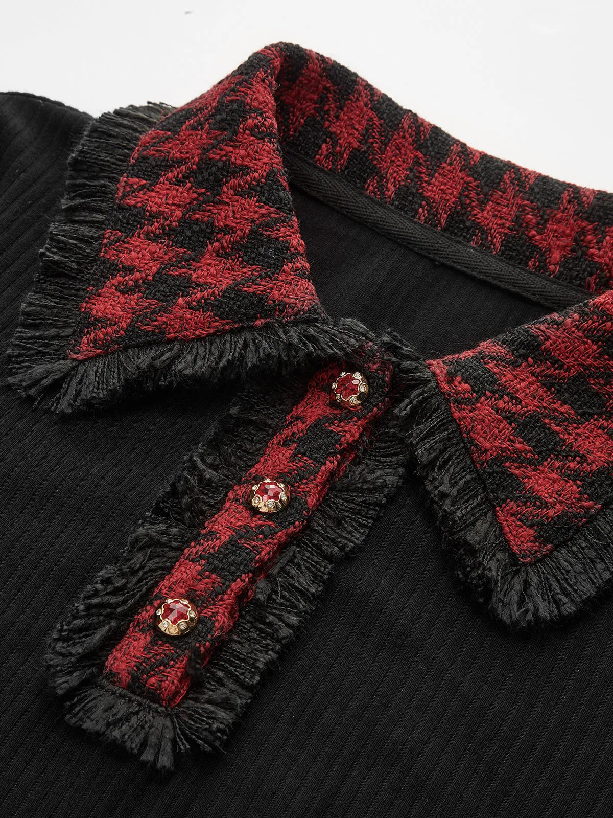 Contrast Checkered Collar Ribbed Knit Top sold by COMMENSE product image thumbnail 4