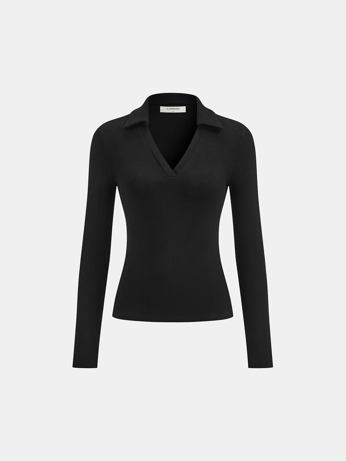 Polo V-Neck Ribbed Cotton Blend T-Shirt sold by COMMENSE product image thumbnail 2