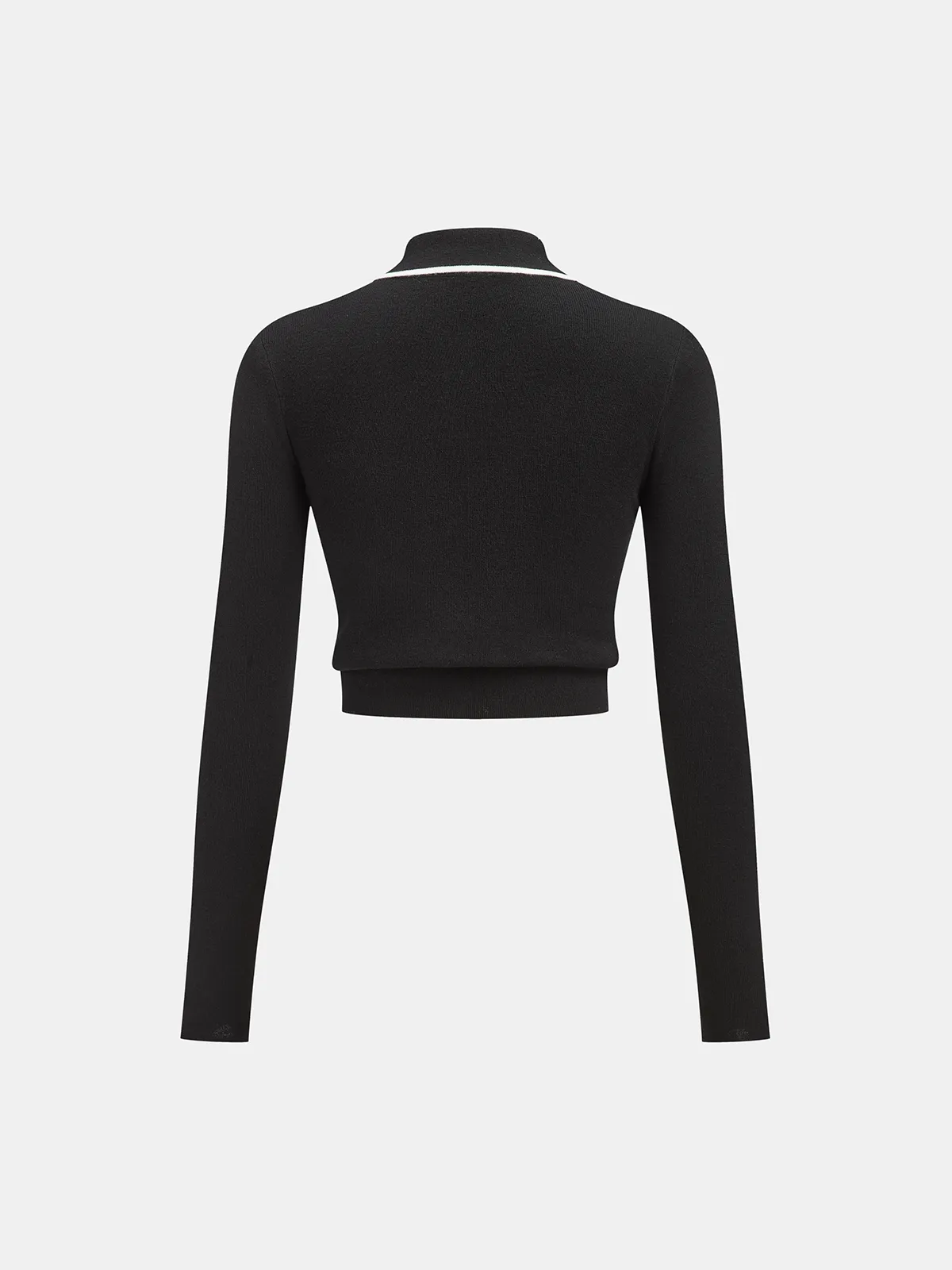 Asymmetric Contrast Trim Wool Blend Cropped Polo Top sold by COMMENSE product image thumbnail 3