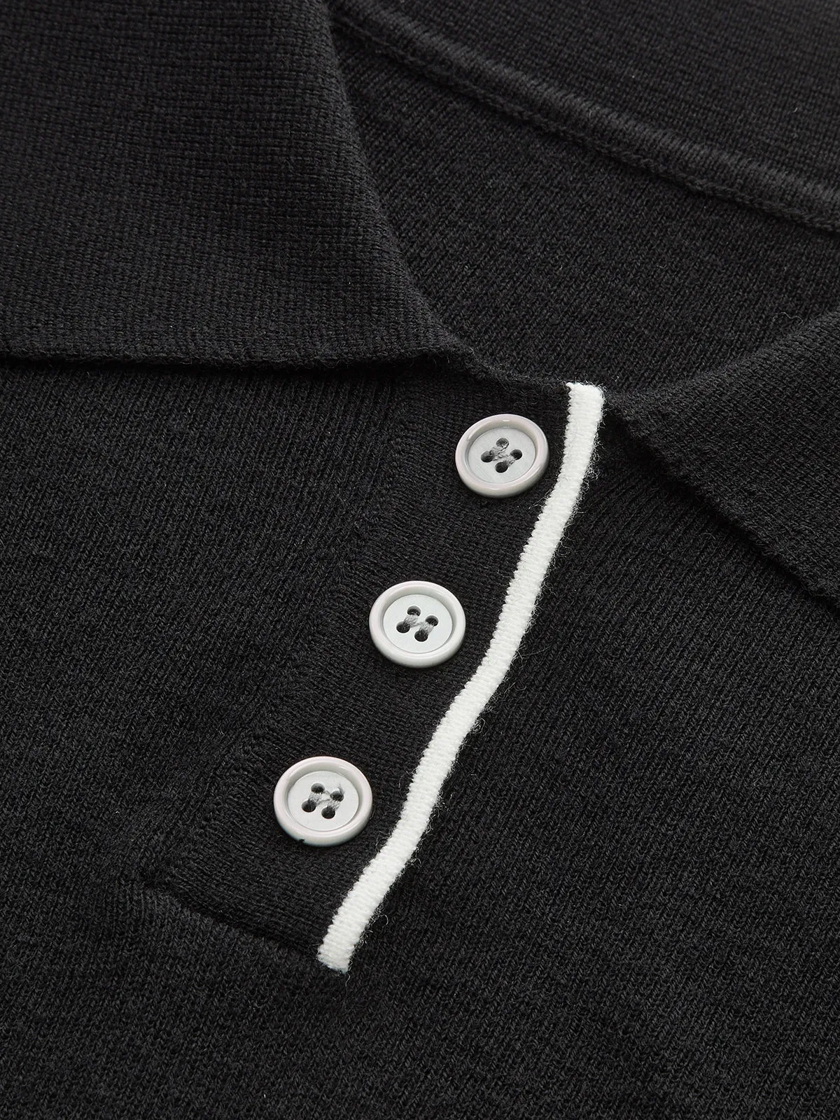 Asymmetric Contrast Trim Wool Blend Cropped Polo Top sold by COMMENSE product image thumbnail 4