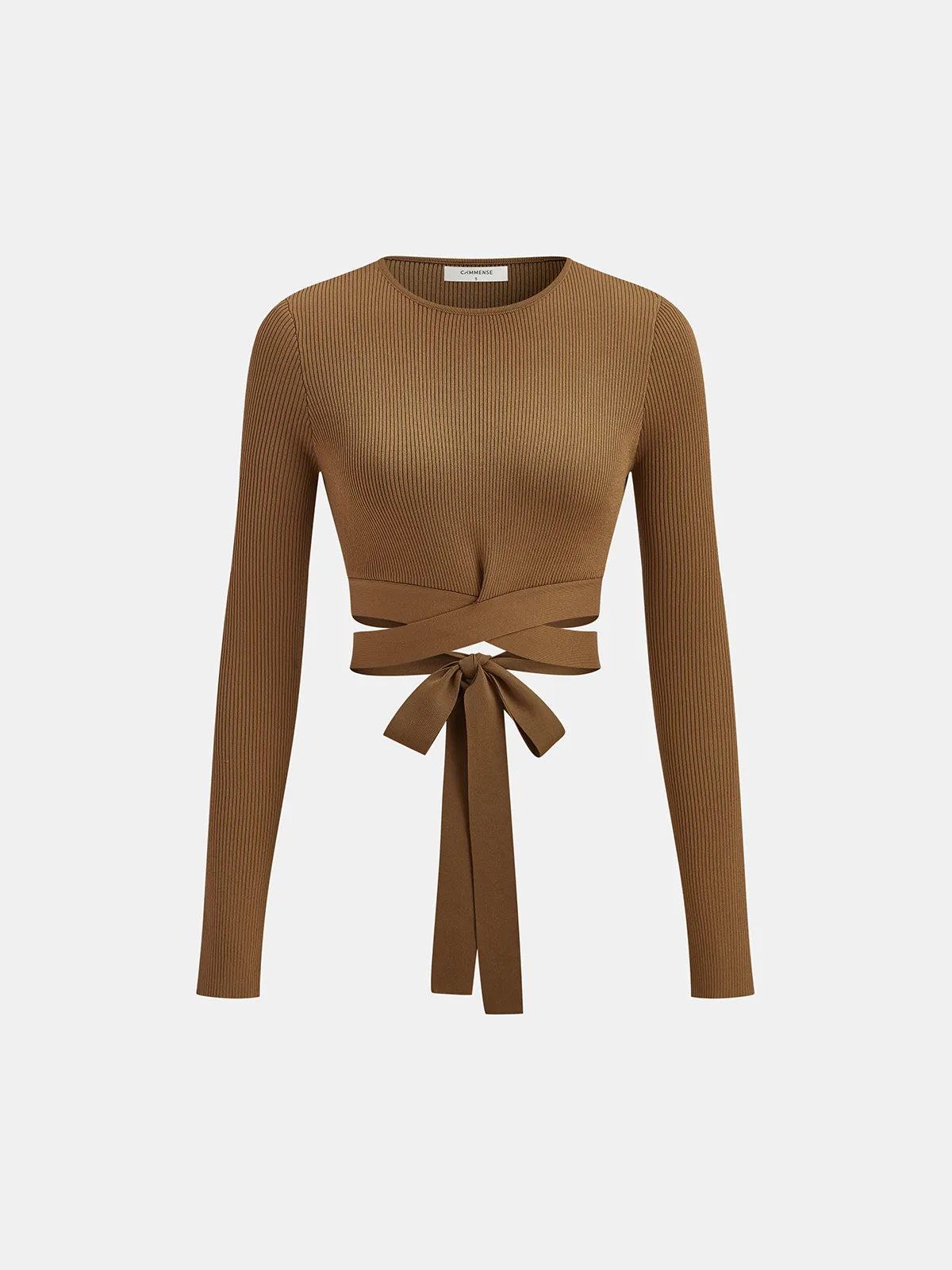 Ribbed Long Sleeve Tie-Back Top sold by COMMENSE