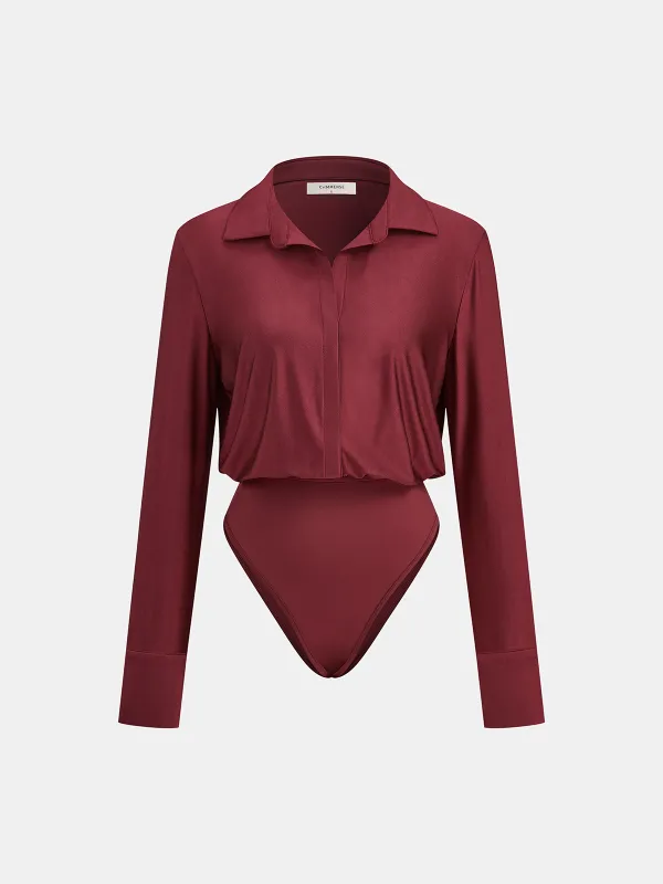 Collared Long Sleeve Bodysuit sold by COMMENSE