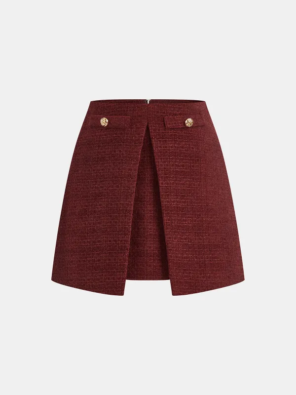 Metal Detail Tweed Slit Mini Skirt sold by COMMENSE